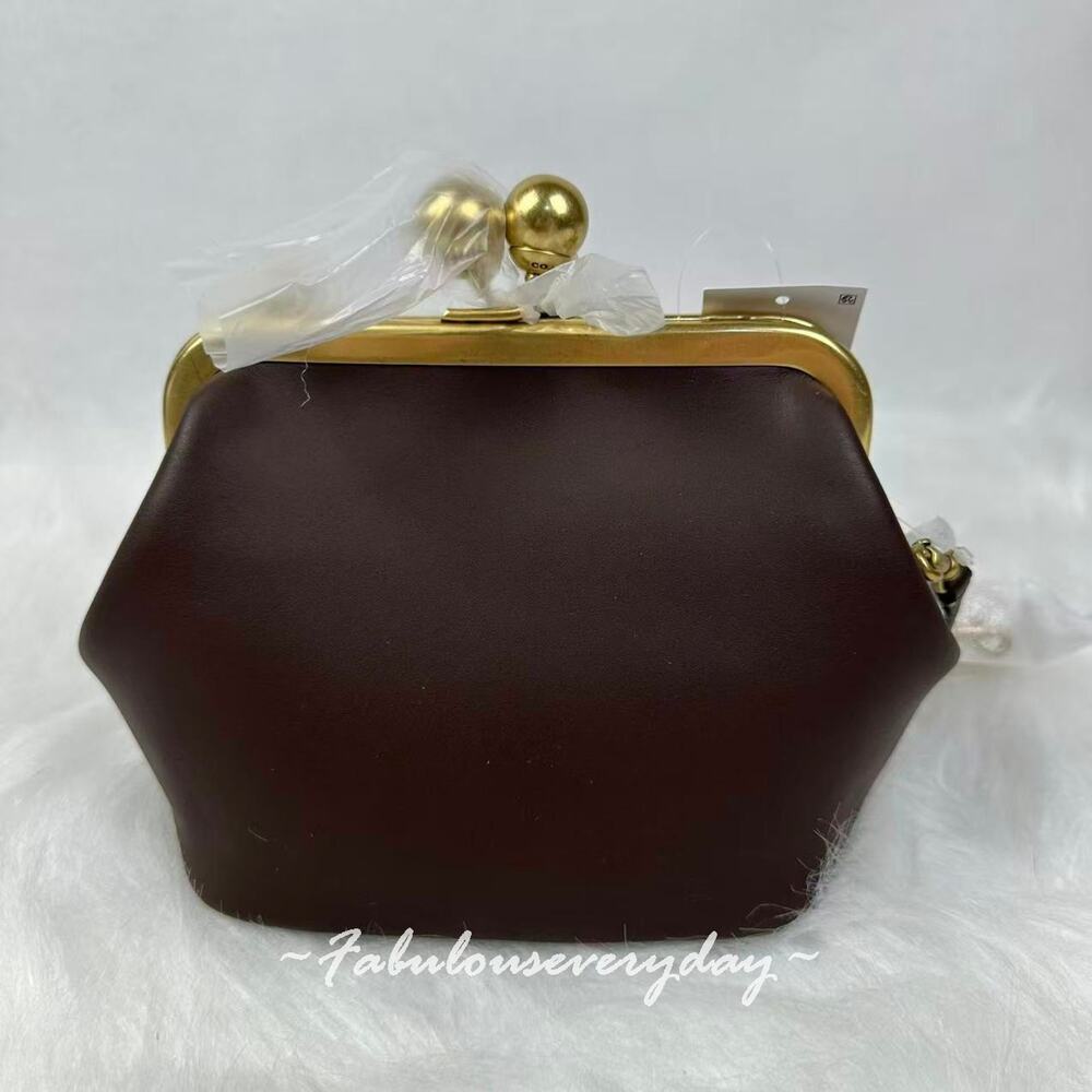 Coach Kisslock Frame Bag 16 Crossbody In Leather/Gold/Maple CCY28 NWT - Picture 2 of 9